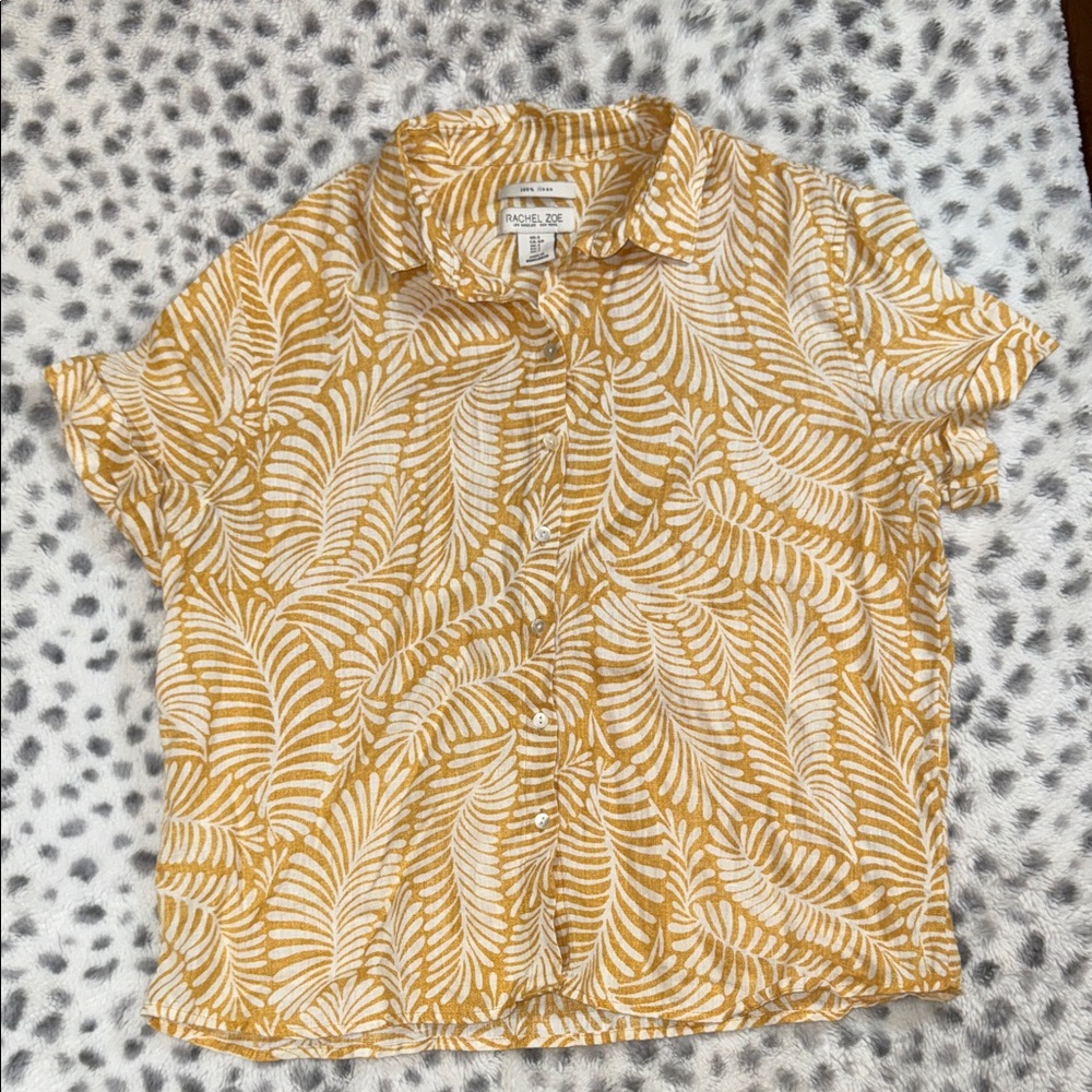 Rachel Zoe Mustard and White Leaf Print Blouse